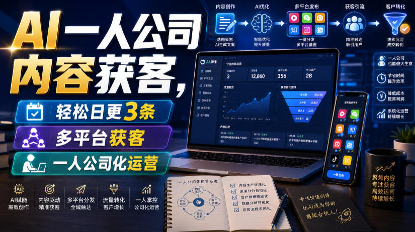 AI一人公司内容获客，轻松日更3条，多平台获客，一人公司化运营(更新0827)-网创之家