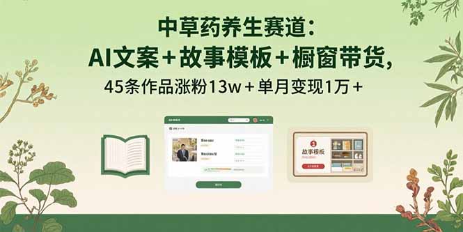 中草药养生赛道：AI文案+故事模板+橱带货，45条作品涨粉13w+单月变现1万+-网创之家