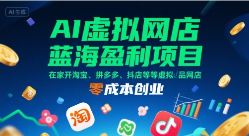 AI虚拟网店蓝海盈利项目,在家开淘宝、拼多多、抖店等虚拟品网店,零成本创业-网创之家