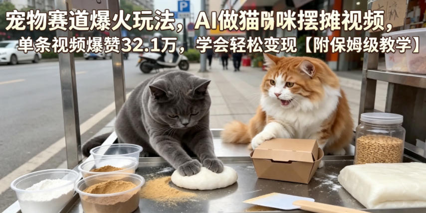 宠物赛道爆火玩法，AI做猫咪摆摊视频，单条视频爆赞32.1万，学会轻松变现【附保姆级教学】-网创之家