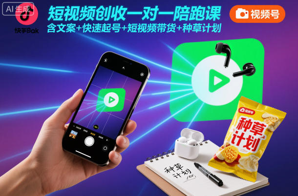 短视频创收一对一陪跑课,含文案+快速起号+短视频带货+种草计划-网创之家