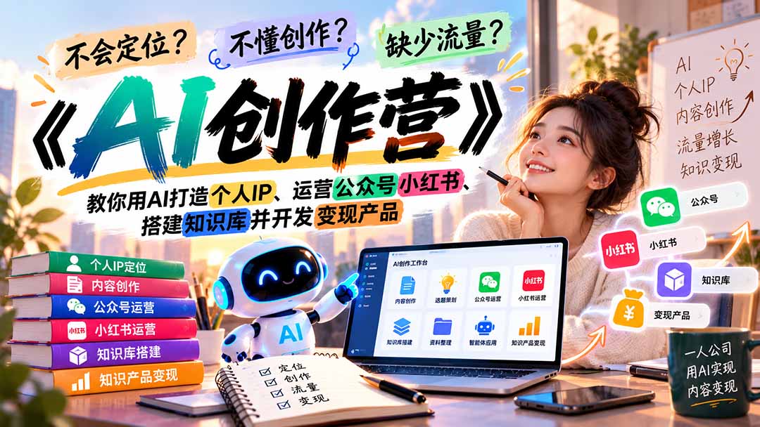 不会定位、不懂创作、缺少流量？《AI创作营》教你用AI打造个人IP、运营公众号小红书、搭建知识库并开发变现产品-网创之家
