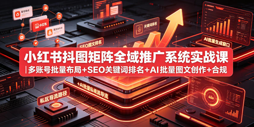 小红书抖图矩阵全域推广系统实战课｜多账号批量布局+SEO关键词排名+AI批量图文创作+合规私域导流完整落地教程-网创之家