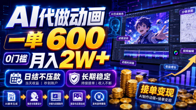 AI代做动画，一单600，0门槛月入2W+，日结不压款，长期稳定【揭秘】-网创之家