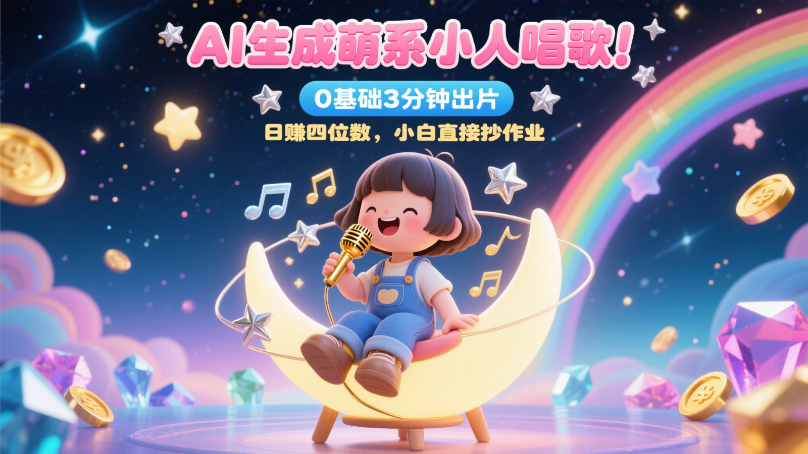 AI生成萌系小人唱歌!0基础3分钟出片,28个作品涨粉9万,日赚四位数,小白直接抄作业-网创之家