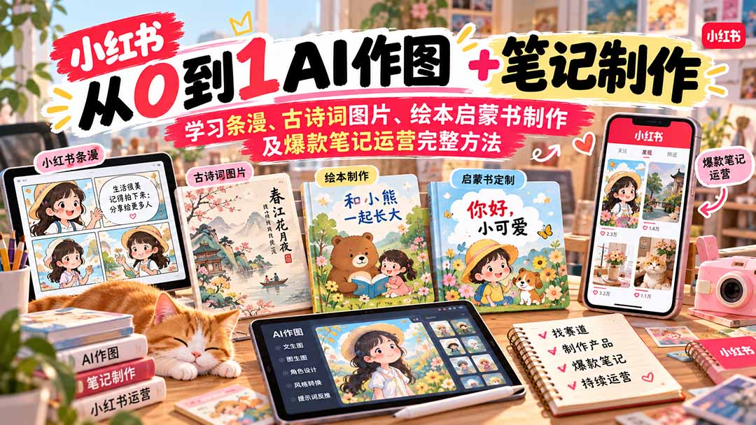2026小红书AI内容创作从0到1-更新1009：学习条漫、古诗词图片、绘本启蒙书制作及爆款笔记运营完整方法-网创之家