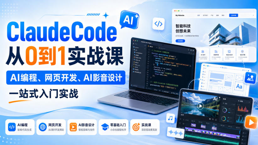 ClaudeCode从0到1实战课，AI编程、网页开发、AI影音设计一站式入门实战-网创之家