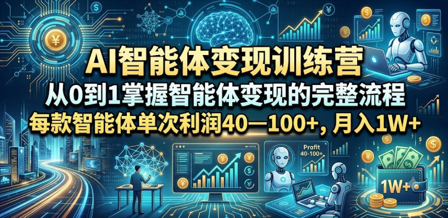 AI智能体变现训练营，从0到1掌握智能体变现的完整流程，每款智能体单次利润40—100+，月入1W+-网创之家