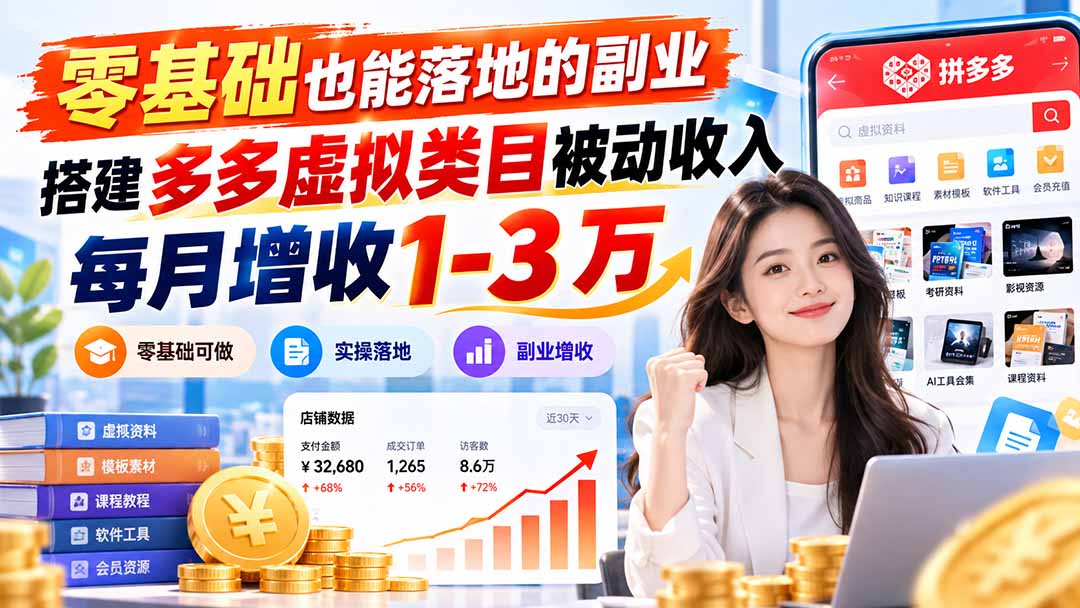 零基础也能落地的副业,搭建多多虚拟类目被动收入,每月增收 1-3 万-网创之家