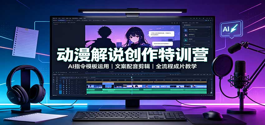 动漫解说创作特训营：AI指令模板运用，文案配音剪辑，全流程成片教学-网创之家