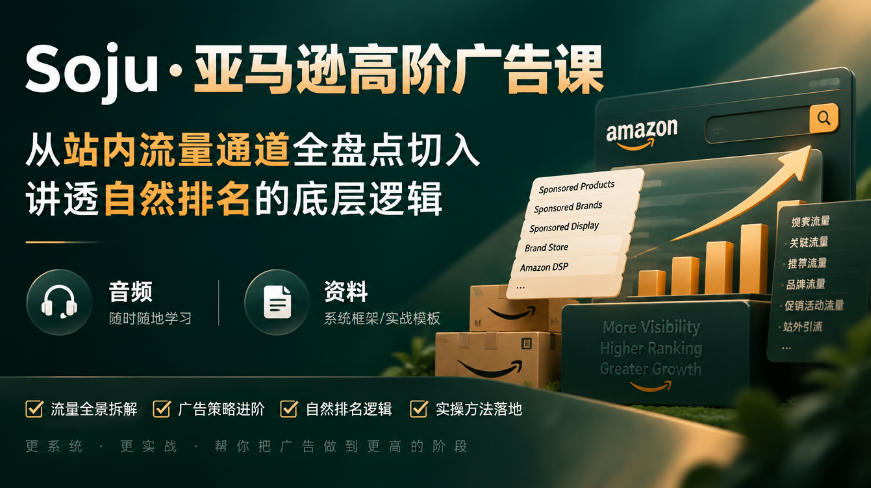 亚马逊高阶广告课，从站内流量通道全盘点切入，讲透自然排名的底层逻辑(直播+音频+资料)-网创之家