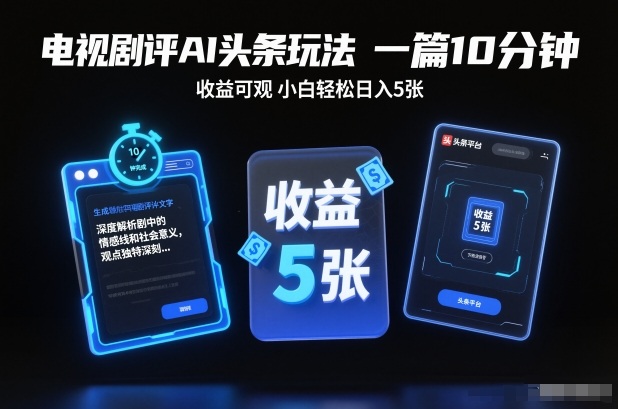 电视剧评AI头条玩法，一篇10分钟，收益可观，小白轻松日入5张+【独家】-网创之家