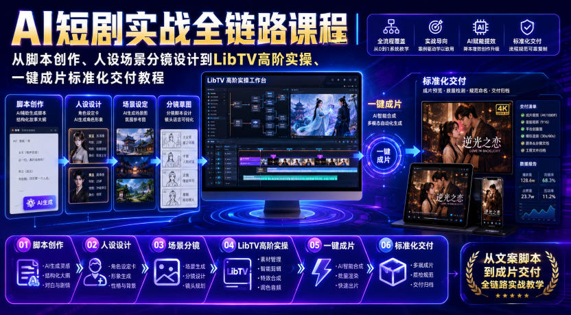 AI短剧实战全链路课程｜从脚本创作、人设场景分镜设计到LibTV高阶实操、一键成片标准化交付教程-网创之家
