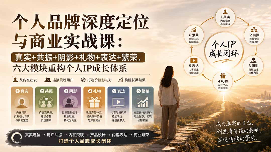 个人品牌深度定位与商业实战课：真实+共振+阴影+礼物+表达+繁荣，六大模块重构个人IP成长体系-网创之家