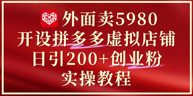 外面卖5980开设拼多多虚拟店铺：单日引流200+创业付费粉实战教程-网创之家