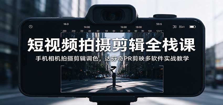 短视频拍摄剪辑全栈课：手机相机拍摄剪辑调色，达芬奇PR剪映多软件实战教学-网创之家