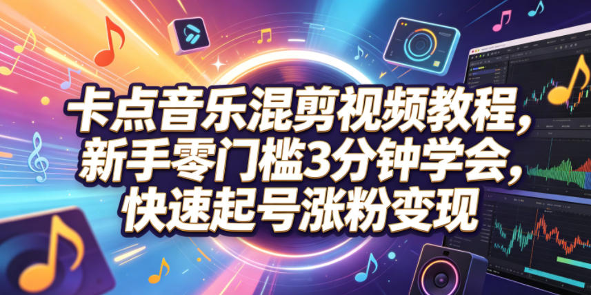 卡点音乐混剪视频教程，新手零门槛3分钟学会，快速起号涨粉变现-网创之家