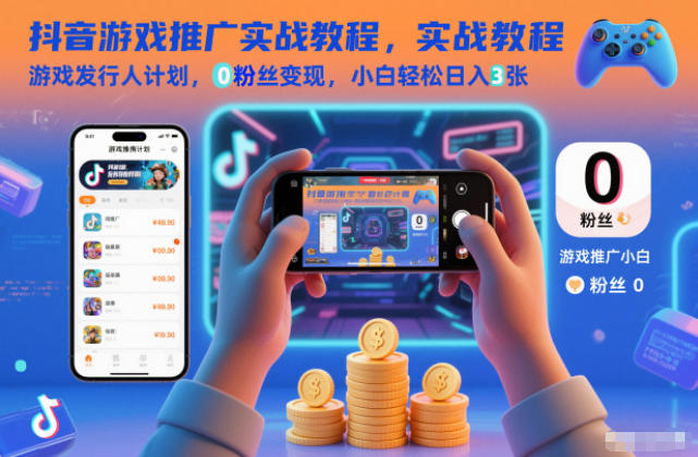 抖音游戏推广实战教程,游戏发行人计划,0粉丝变现,小白轻松日入3张-网创之家