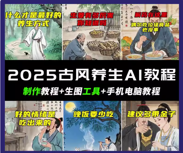 抖音AI古风养生视频教程日入五张 轻松涨粉 10W+-网创之家