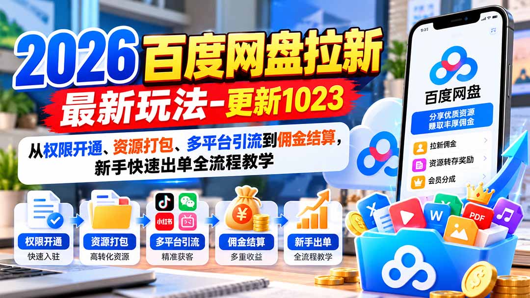 2026百度网盘拉新最新玩法-更新1023：从权限开通、资源打包、多平台引流到佣金结算，新手快速出单全流程教学-网创之家