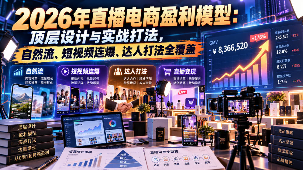 2026年直播电商盈利模型：顶层设计与实战打法，自然流、短视频连爆、达人打法全覆盖-网创之家