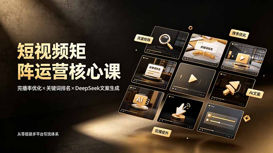 短视频矩阵运营核心课：完播率优化×关键词排名×DeepSeek文案生成，从零搭建多平台引流体系-网创之家