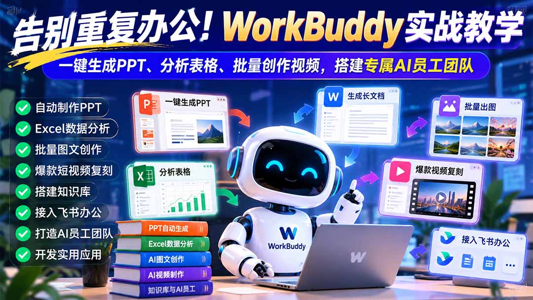 告别重复办公！WorkBuddy实战教学：一键生成PPT、分析表格、批量创作视频，搭建专属AI员工团队-网创之家