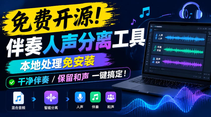 免费开源！伴奏人声分离工具，本地处理免安装，干净伴奏，保留和声一键搞定！-网创之家