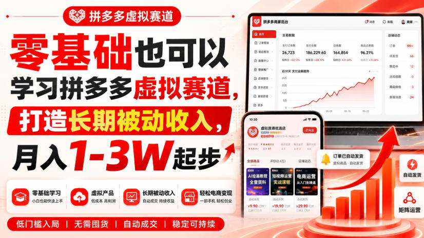 零基础也可以学习拼多多虚拟赛道，打造长期被动收入，月入1-3W起步-网创之家