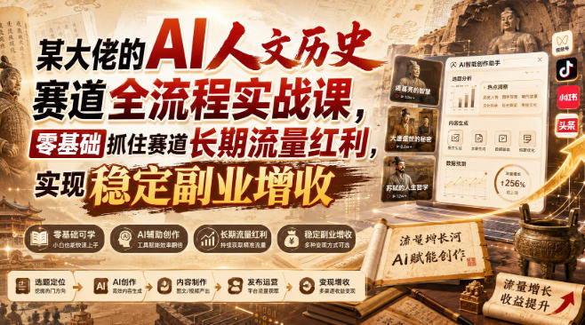 某大佬的AI人文历史赛道全流程实战课，零基础抓住赛道长期流量红利，实现稳定副业增收-网创之家
