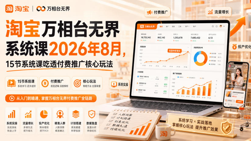 淘宝万相台无界系统课2026年8月，15节系统课吃透付费推广核心玩法-网创之家