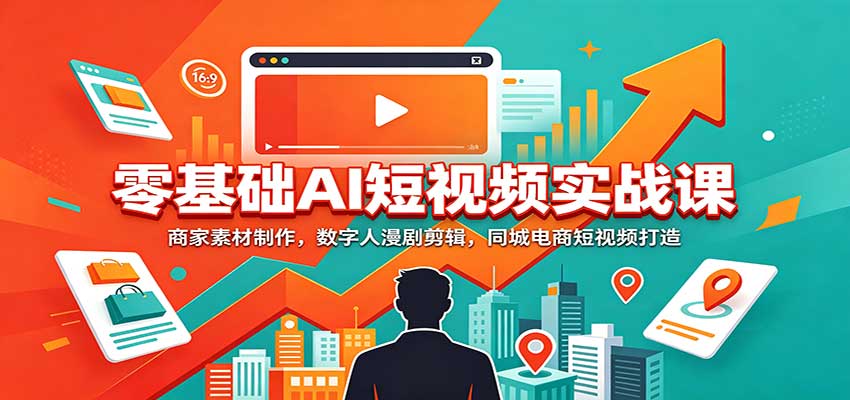 零基础AI短视频实战课：商家素材制作，数字人漫剧剪辑，同城电商短视频打造-网创之家