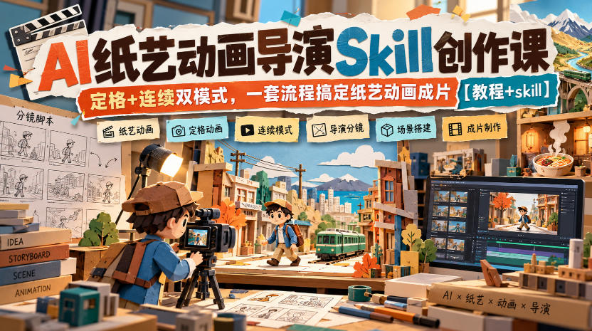 AI纸艺动画导演Skill创作课｜定格+连续双模式，一套流程搞定纸艺动画成片【教程+skill】-网创之家