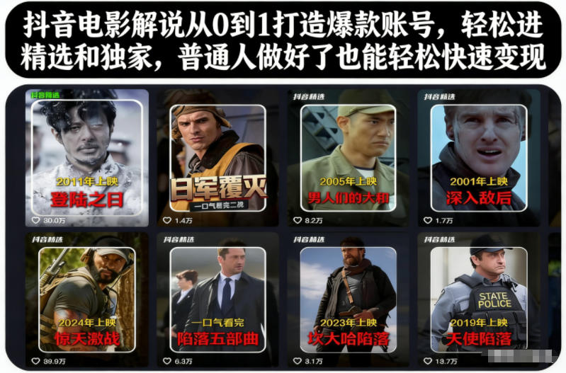 抖音电影解说从0到1打造爆款账号，轻松进精选和独家，普通人做好了也能轻松快速变现-网创之家