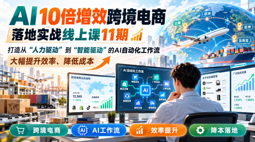 AI 10倍增效跨境电商落地实战线上课11期，打造从人力驱动到智能驱动的AI自动化工作流，大幅提升效率、降低成本-网创之家