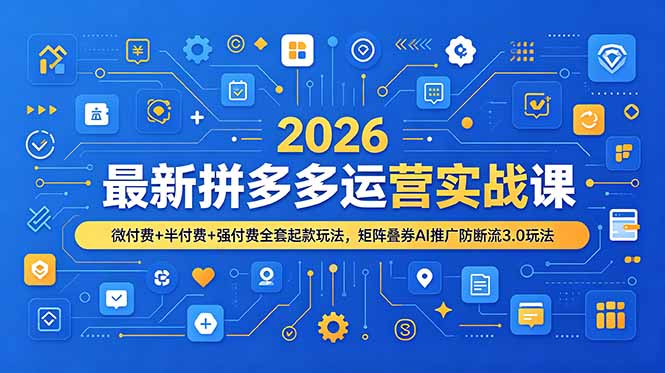 2026最新拼多多运营实战课，微付费+半付费+强付费全套起款玩法，矩阵叠券AI推广防断流3.0玩法-网创之家