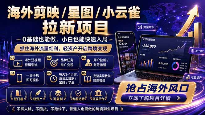 海外剪映 / 星图 / 小云雀拉新项目 普通人也能上手的跨境流量变现副业-网创之家