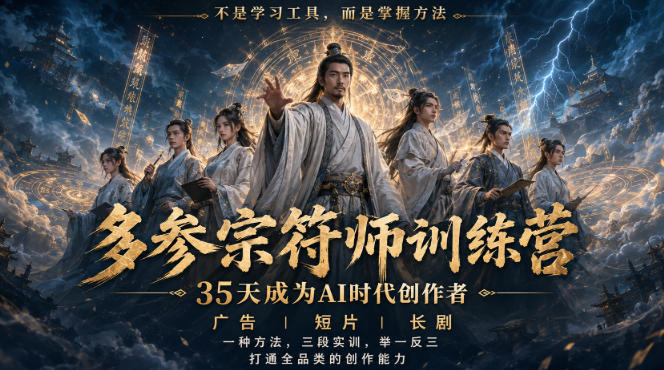 多参宗符师训练营，35天成为AI时代创作者，广告|短片|长剧，一种方法，三段实训，举一反三，打通全品类的创作能力-网创之家