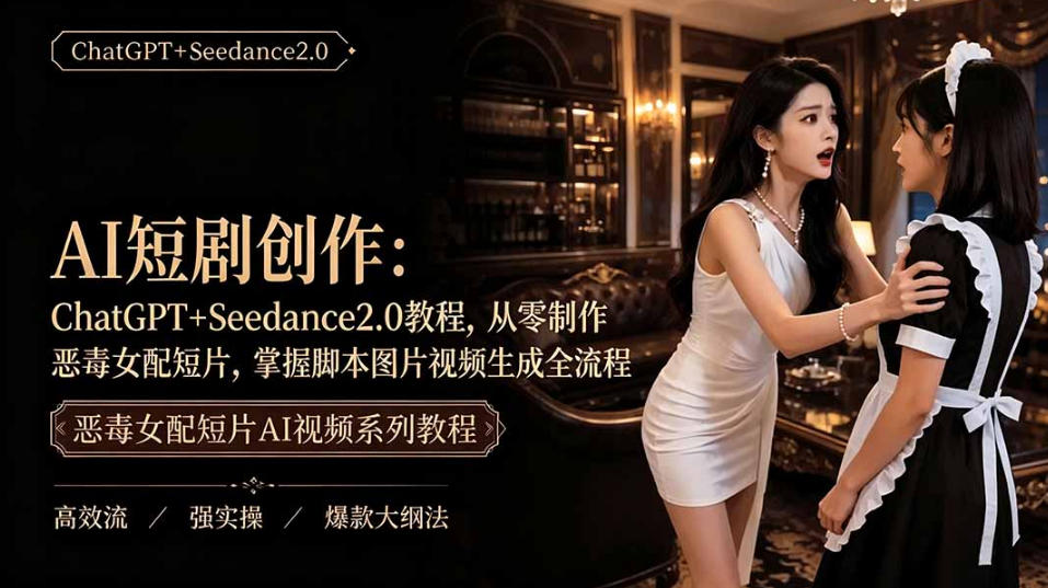 AI短剧从零创作实战课｜ChatGPT脚本撰写+Seedance2.0视频生成，恶毒女配短剧全流程教程-网创之家