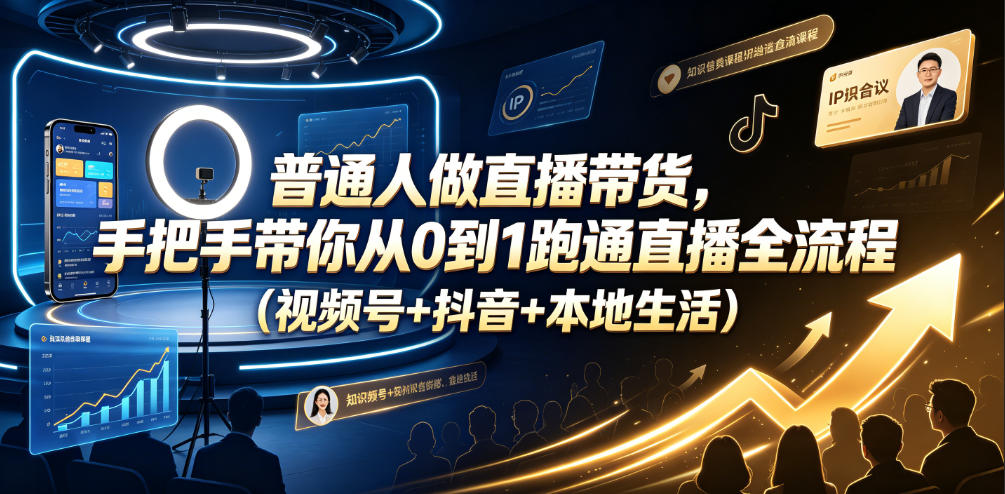普通人做直播带货，手把手带你从0到1跑通直播全流程(视频号+抖音+本地生活)-网创之家