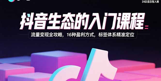 抖音生态的入门课程：流量变现全攻略，16种盈利方式，标签体系精准定位-网创之家