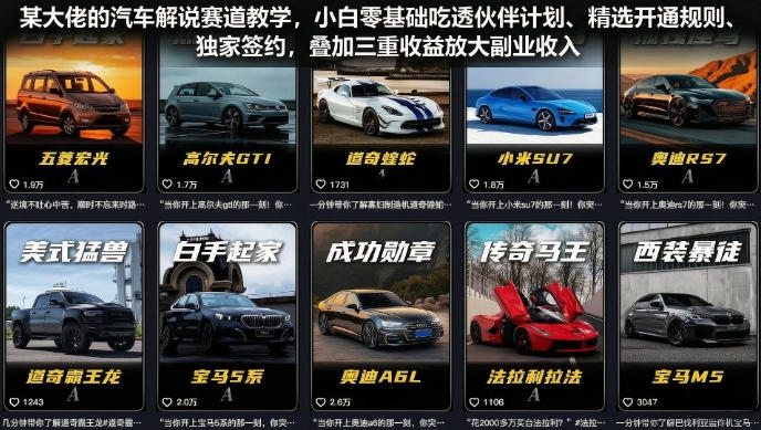 某大佬的汽车解说赛道教学，小白零基础吃透伙伴计划、精选开通规则、独家签约，叠加三重收益放大副业收入-网创之家