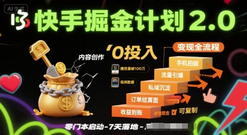 快手掘金计划2.0,快手电商变现全流程,简单可复制,0投入-网创之家