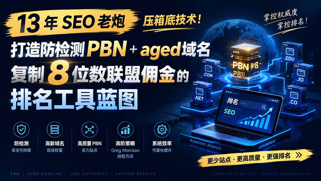 13 年 SEO 老炮压箱底技术！打造防检测 PBN+aged 域名，复制 8 位数联盟佣金的排名工具蓝图【原创双语字幕】-网创之家