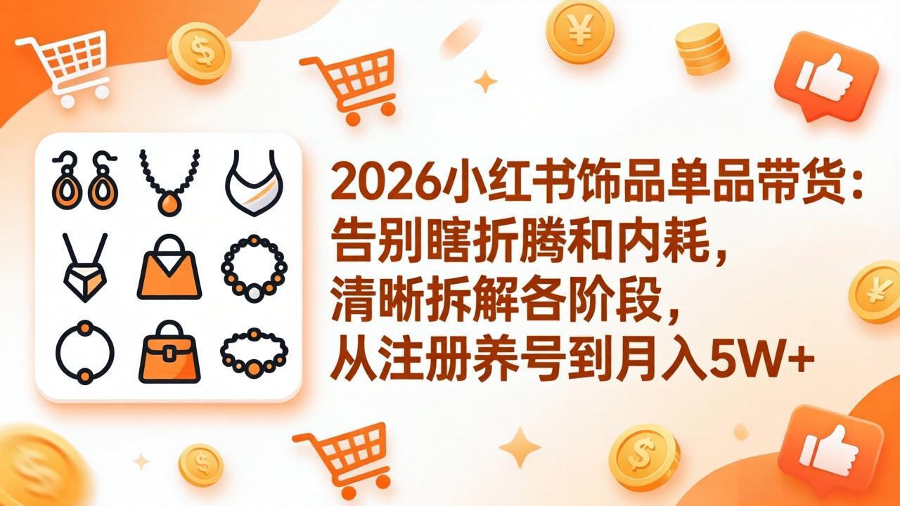 2026小红书饰品单品带货：告别瞎折腾和内耗，清晰拆解各阶段，从注册养号到月入5W+-网创之家