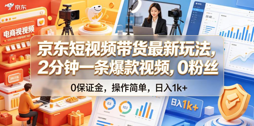 京东短视频带货最新玩法，2分钟一条爆款视频，0粉丝，0保证金，操作简单，日入1k+【揭秘】-网创之家