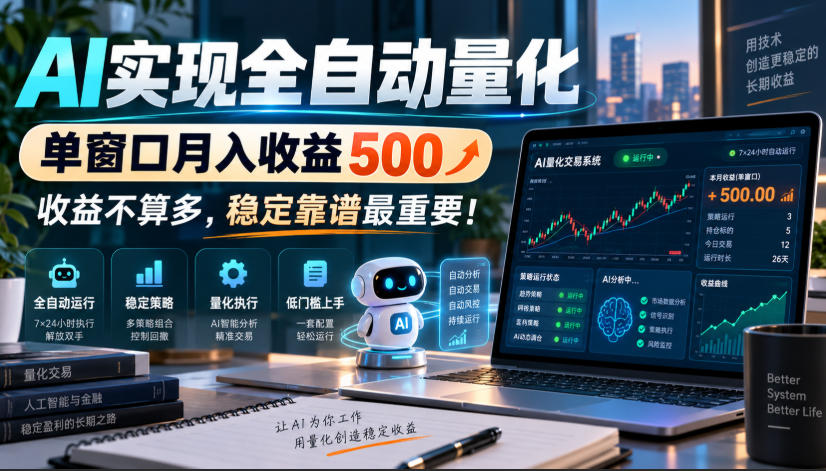 AI实现全自动量化，单窗口月入收益500，收益不算多，稳定靠谱最重要！【揭秘】-网创之家