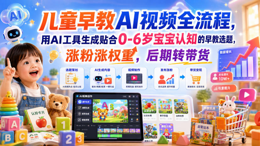 儿童早教AI视频全流程，用AI工具生成贴合0-6岁宝宝认知的早教选题，涨粉涨权重，后期转带货-网创之家