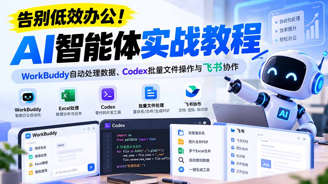 【无水印】告别低效办公！《AI智能体实战教程》WorkBuddy自动处理数据、Codex批量文件操作与飞书协作-网创之家