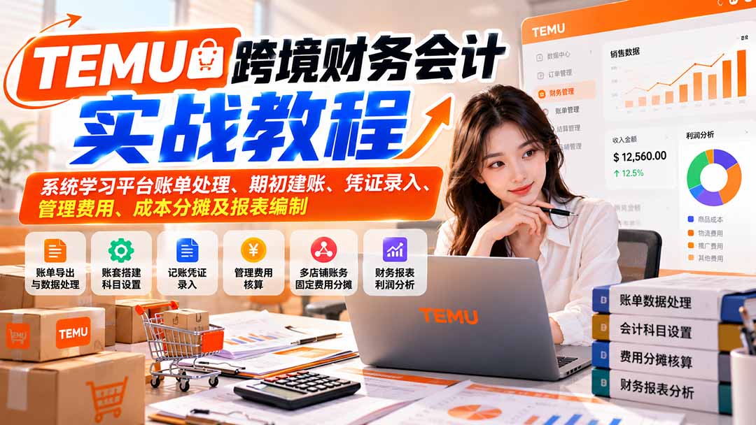 TEMU跨境财务会计实战教程：系统学习平台账单处理、期初建账、凭证录入、管理费用、成本分摊及报表编制-网创之家